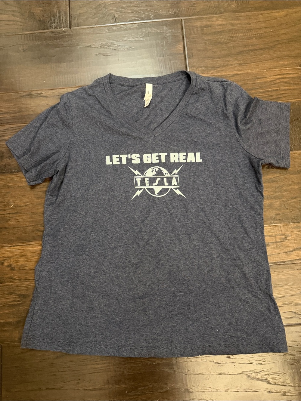Tesla Tee Gray/blueish V-Neck Graphic  with White Logo